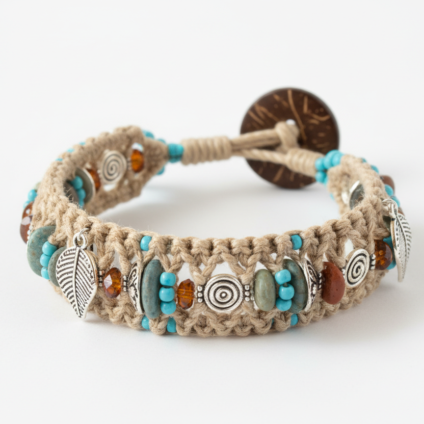 dame una pulsera artesanal con fondo blanco