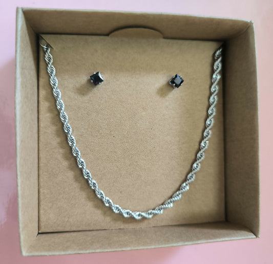 Set de Arete y Collar en Acero Plateado
